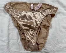 NWT Vintage Victoria's Secret Gold Second Skin Satin High-Leg Bikini Panty L