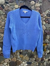 Womans Tommy Hilfiger cable knit v neck long sleeve sweater size L light blue