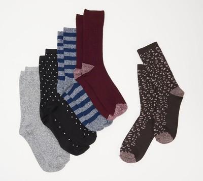 Cuddl Duds Mid-Weight Plushfill Crew Socks Set of 5 in Multi  OPEN BOX