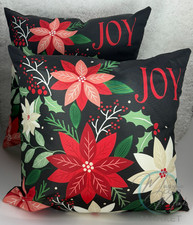 New Christmas JOY Poinsettia Throw Pillows 2-Pack 15x15 Holiday Home Decor