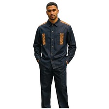 Men's Stacy Adams Two Piece Matching Walking Set Leisure Suit 15072 Indigo Blue