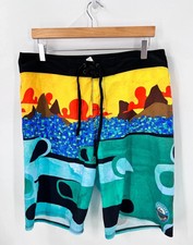 Quiksilver Abstract Multicolor Beach Scene Board Shorts Surf Casual Mens 34 Swim