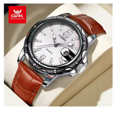OPK Men's Quartz Analog Watch Date Luminous 30m Water Resistant Leather Strap