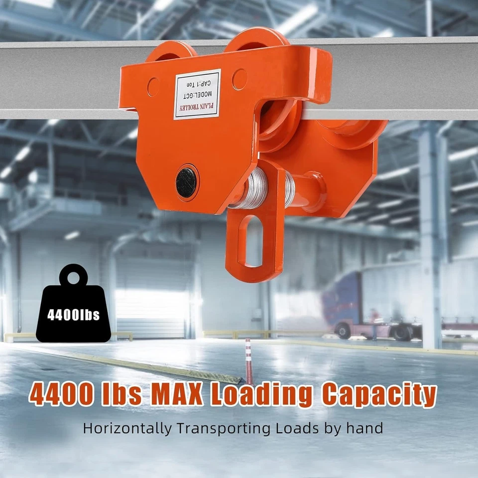 Manual Trolleys-Heavy Duty 4400LBS / 2 Ton Capacity Push Beam Trolley with Dual - Image 2 of 4