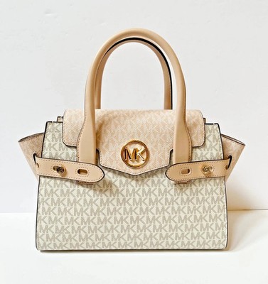 Michael Kors Carmen Medium Flap Signature Shoulder Bag Crossbody Buff Multi NWT