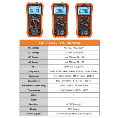 NJTY T58C Digital Multimeter 9999 Counts Multimetro AC/DC Voltage Meter KADN