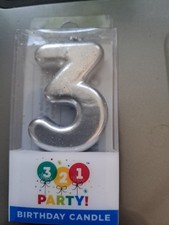 Silver 3 Birthday Candle