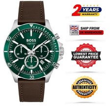 Image of NEW HUGO BOSS 1514098 TROPER CHRONO  WATCH GREEN DIAL, BROWN STRAP - 2 WARRANTY