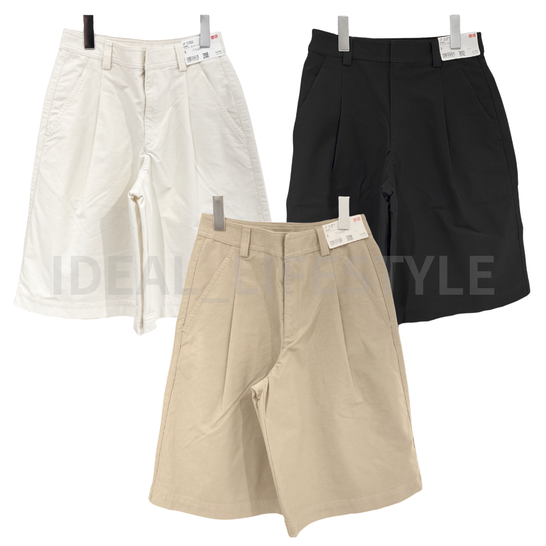 UNIQLO Jersey Pleated Half Shorts S-3XL Off White Black Beige