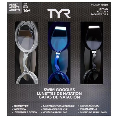 TYR Erwachsene Schwimmbrille 16+ Alter Anti-Beschlag UV Schutz Schwimmen verstellbar 3er Pack