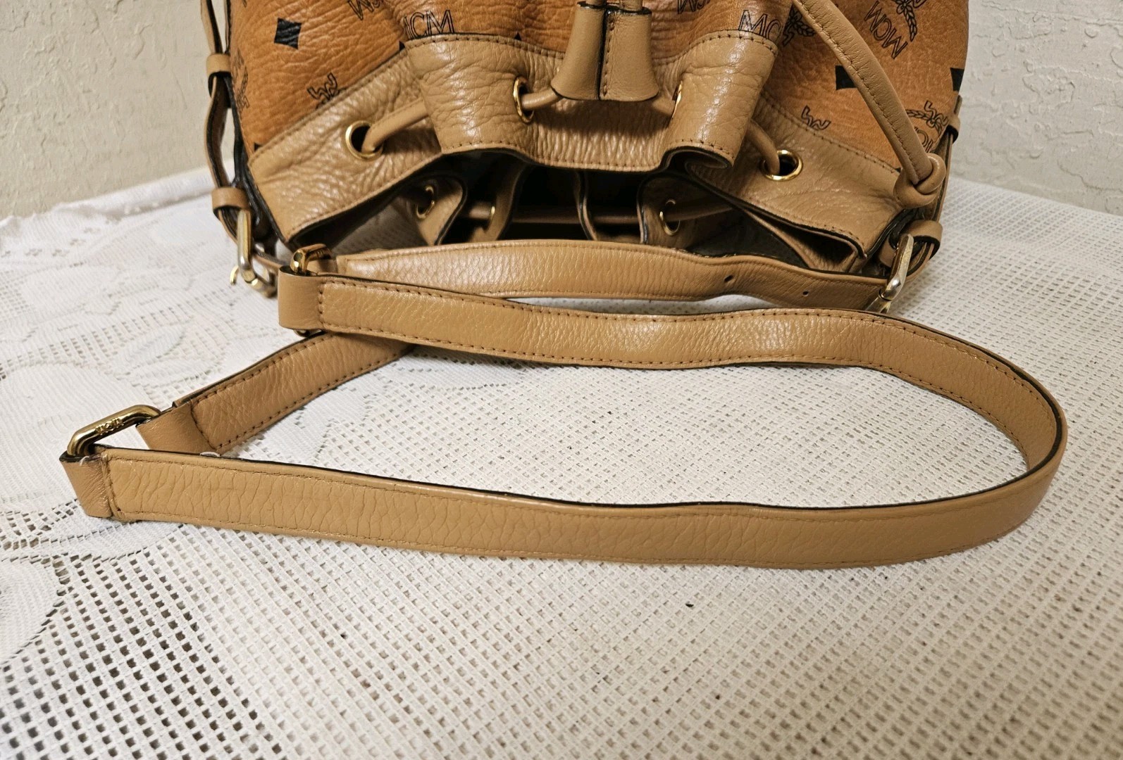 MCM Cognac Medium Drawstring Bucket Shoulder Bag … - image 18