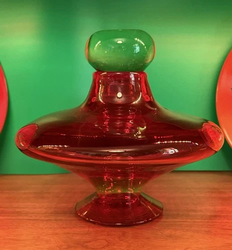 BLENKO Glass UFO Decanter First Quality NIB Flat Saucer Shape RARE SHAPE