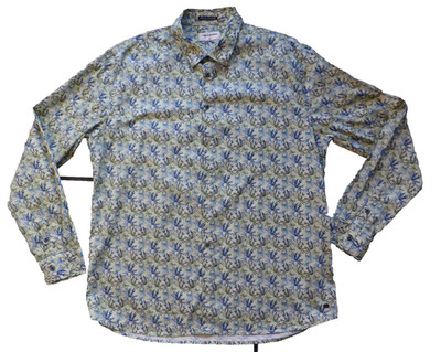 No Excess Herren  Hemd Langarm  Blüten grün blau Print Stretch XXL NEU