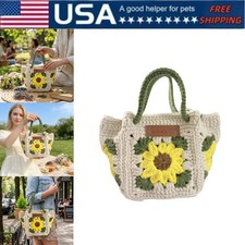 Granny Square Knit Handbag Bright Yellow Handmade Crochet Sunflower Tote