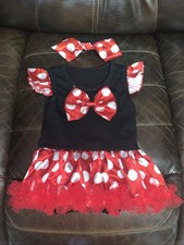 Minnie Mouse Polka Dot Dress Costume Sz S Months Headband 6-9 mo Halloween