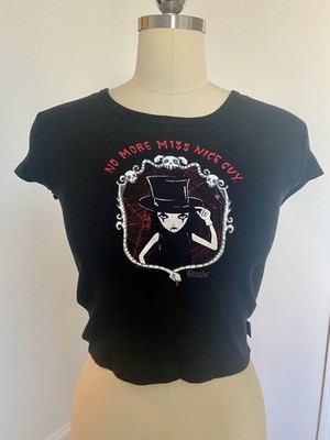 Vintage 2003 Emily the Strange No Miss Nice Guy Babydoll Goth Shirt S Hot Topic