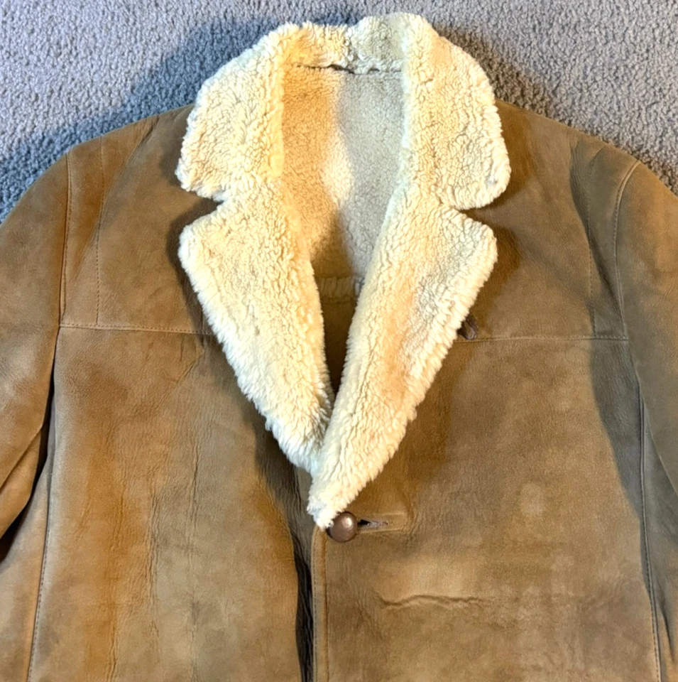 VTG Knight Tailors Men's Handmade Wool Sherpa Lined Suede Rancher Coat - 44 - Image 4 of 4