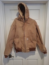 Vintage USA Made 90s Carhartt JR106 Thermal Lined Duck Brown Canvas Jacket sz XL
