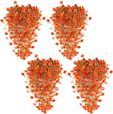 4 Pcs Artificial Hanging Fall Flowers Fall Decorations, Fake Mums for Outdoors U