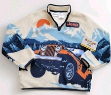 RARE Jeep Wrangler Sweater LARGE 10/12 Kids Sherpa Fleece NWT: Blue White Orange