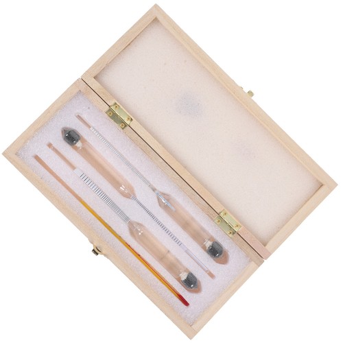 Portable Khaki Wood Alcohol Tester with Glass Hydrometer and Brewing Thermometer
