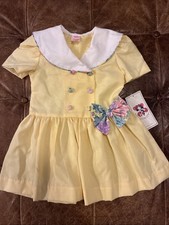 Vintage Light Yellow Dress Sz 4 Brand New with Tags Flower Bow Collared Buttons