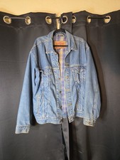 VTG Levi's Denim Trucker Jacket Mens Sz L Flannel Plaid Lined Type 3 USA Made