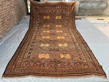 7'7 x 13'5 ft Oversized Afghan Kilim Rug Brown Beige Wool Handmade Tribal Carpet