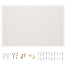 24'' x 36'' Linen Bulletin Board, White Framed Corkboard, White Oak Frame Lin...