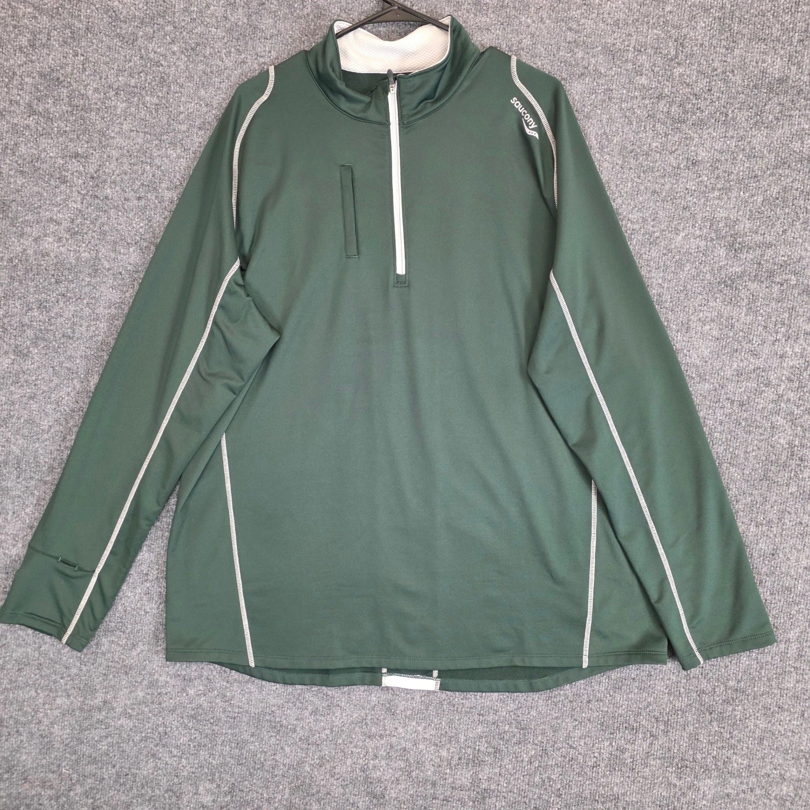 Saucony 1/4 Zip Mens XXL Green Long Sleeve Running Pullover Thumbholes Pullover