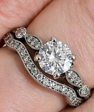 Diamonique Sterling Silver Cubic Zirconia Bridal Ring Set  2.00 cttw Size 6