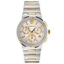 Versace Greca Logo Chronograph Men's Watch Silver Dial Stainless Steel VEZ900321