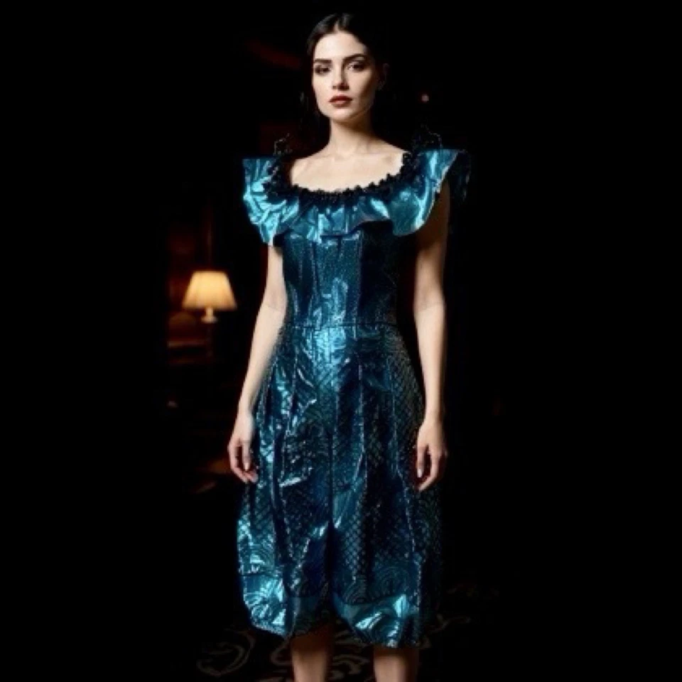 Mono De Colección Casadei Lámina Metálica Pequeño Papel Brillante Fino Azul Verde Gótico Francia Foto 2 de 4