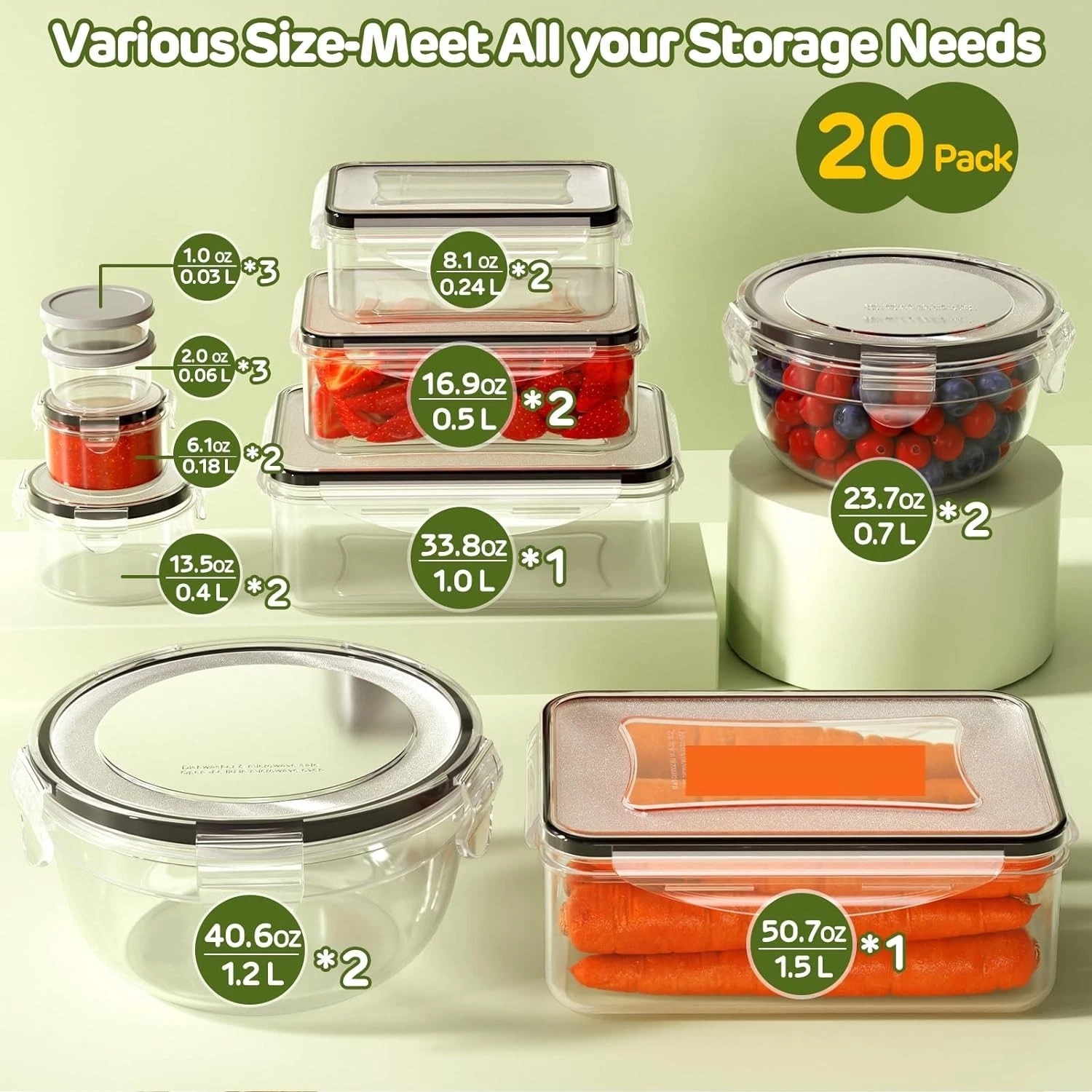 40PCS Airtight Food Storage Containers with Lids – Meal Prep Set