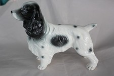 Vintage Hand Painted Porcelain Larger Black and White Springer Spaniel Dog Figur