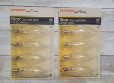 Sylvania 2 4 Pack 25 Watt Lamps Decor Candelabra Base Light Bulb NOS