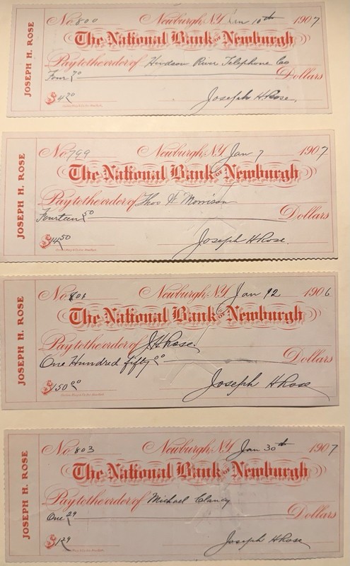 1906,07 Newburgh NY, Joseph H. Rose, The National Bank (4) Checks, Orange County