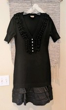 Karen Millen Sweater Ruffled Mini Black Dress, Women's Size 3
