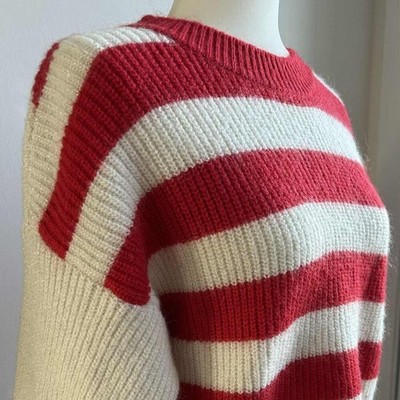 ViCOLO Made in Italy Red & Ivory Stripe Lurex Ultra-Soft Ribbed Sweater   US M