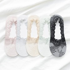 5X Lady Sheer Mesh Socks Anti-slip Shoe Liner Floral Net Invisible Footsie Comfy