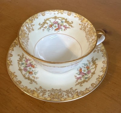 Vintage Rare Noritake Japan N10 Teacup And Saucer Gold Flowers Mint Condition