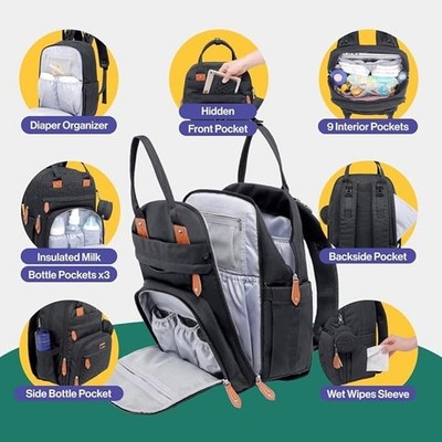 BabbleRoo Wickeltasche Rucksack   Große Kapazität 17 Taschen Wasserabweisend