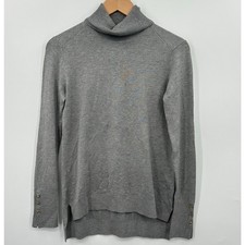 IMAN Global Chic Turtleneck Sweater w/ 3-Button Cuff Gray Grey Womens XS