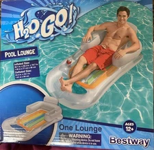 H2O GO! Bestway Lounge Chair Mat Pool Water Float Toy w/Backrest & Cupholder NEW