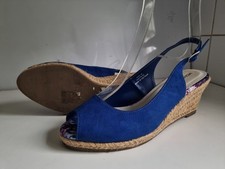 MONSOON DESIGNER UK 6 EU 39 WOMENS BLUE SUEDETTE SLINGBACK WEDGE HEELS SANDALS