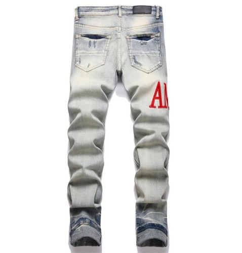 Pantalones de mezclilla azules de pierna recta para hombre letras punk hip hop pantalones rasgados - Imagen 2 de 18