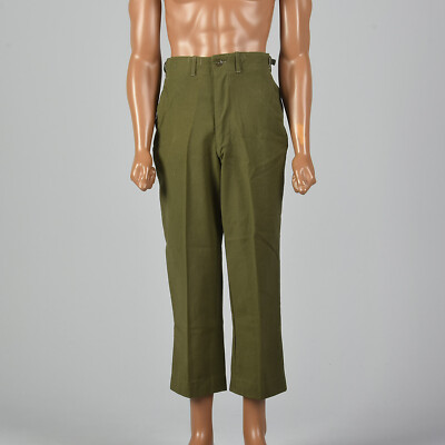 Small 1950s Mens Pants Military VTG Wool Tapered Leg Pockets Field