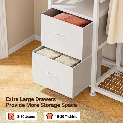 Clothes Rack Heavy Duty Garment Industrial Clothing with Shelves Drawers White - Picture 6 of 9