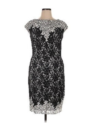 TADASHI SHOJI Black Gray Floral Lace Short Sleeve Stretch