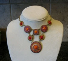 ZAD Necklace w/ Gold Tone Chain and Colorful Arrangement of Medallions